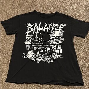 Black Graphic  balance definition T-Shirt with skull butterflies flowers